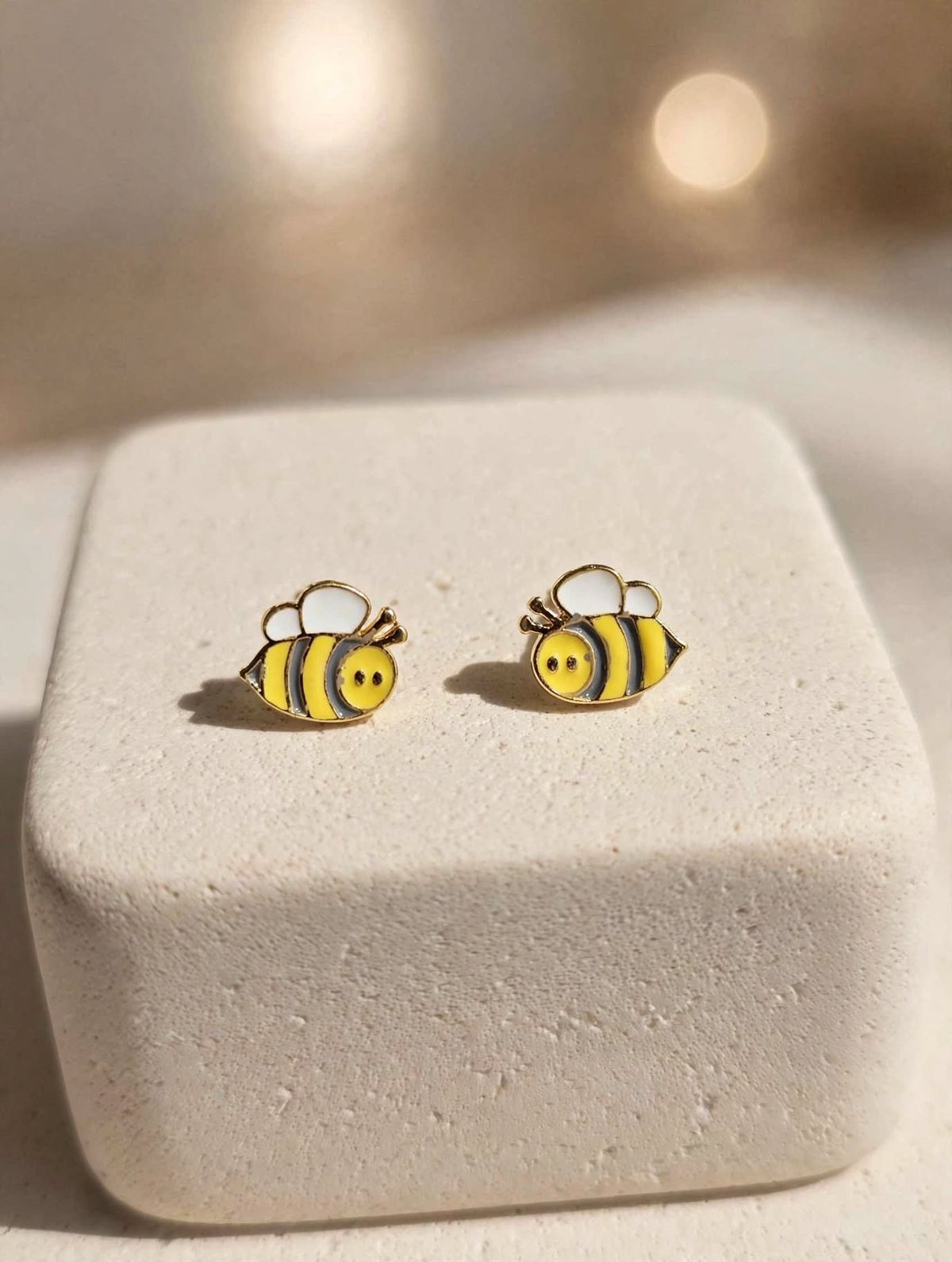 Yellow Smiley Bee Enamel Stud Earrings