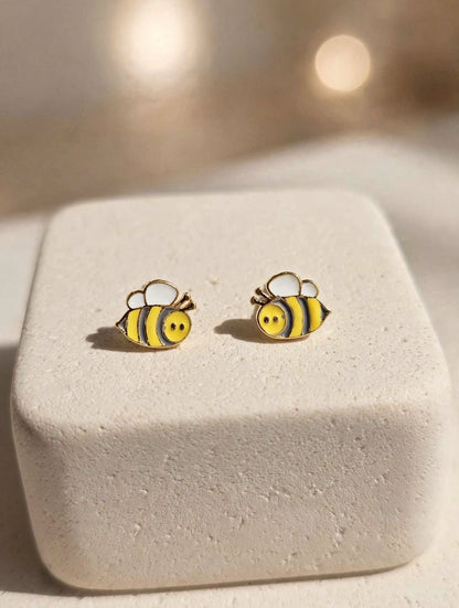 Yellow Smiley Bee Enamel Stud Earrings