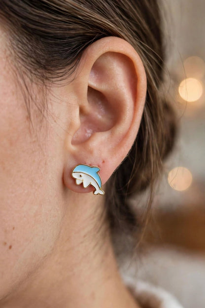 Dolphin Cute Enamel Stud Earrings