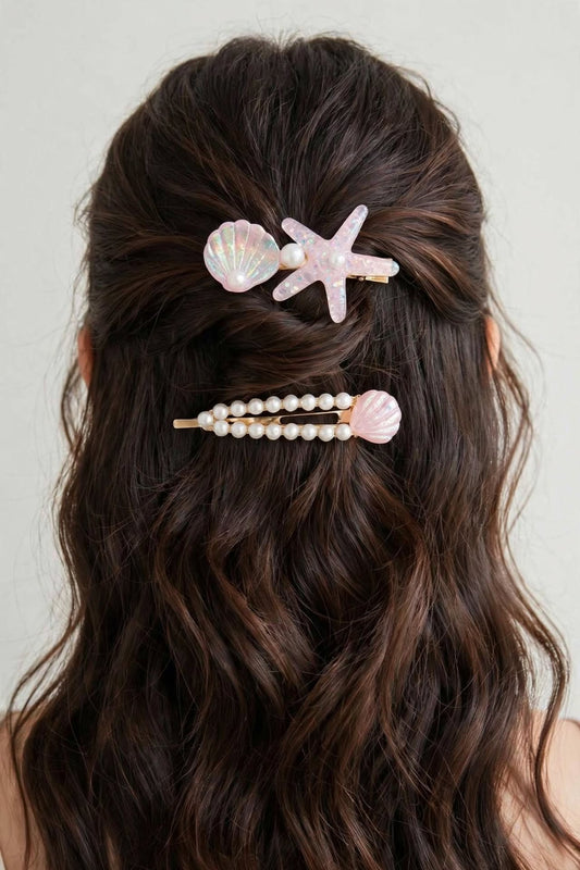 Starfish Seashell Hair Pins with Faux Pearls