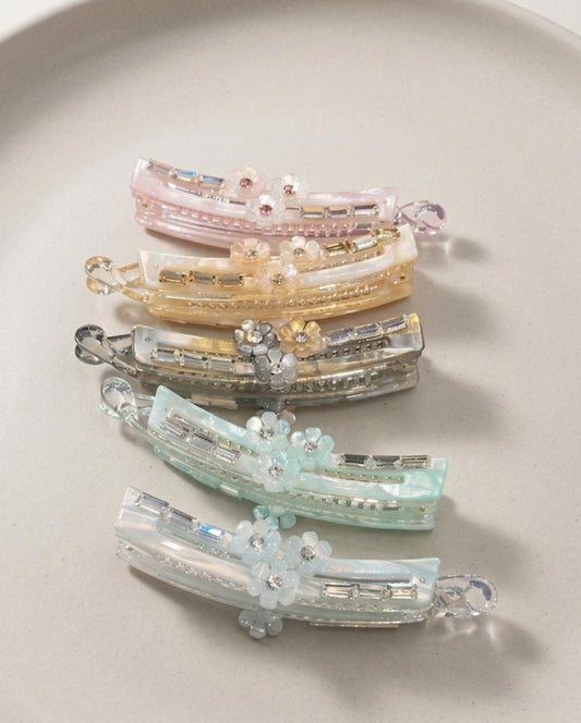 The Aurora Crystal & Blossom Petite Banana Clip