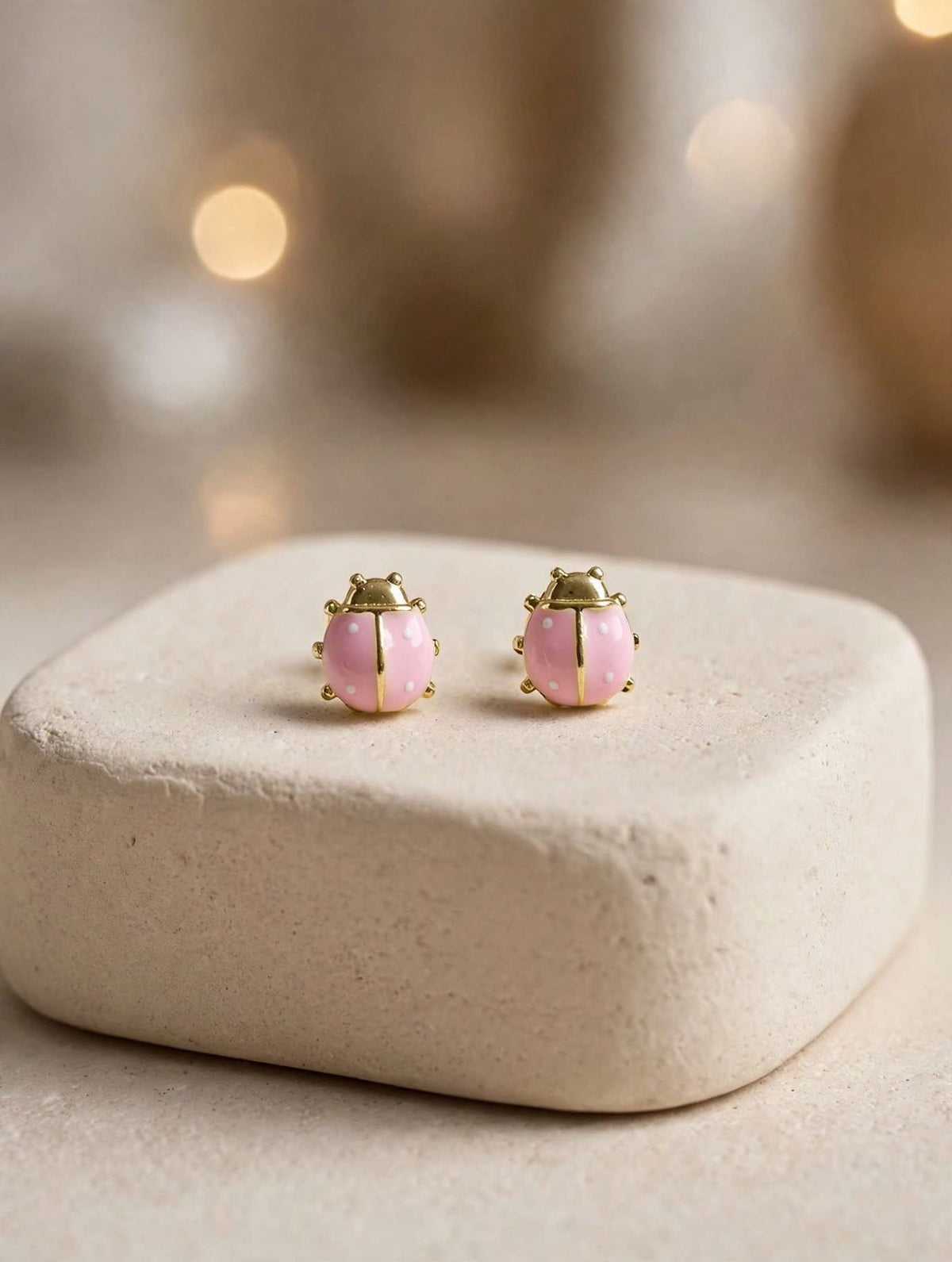 Pink Polka Dot Mini Ladybug Enamel Stud Earrings