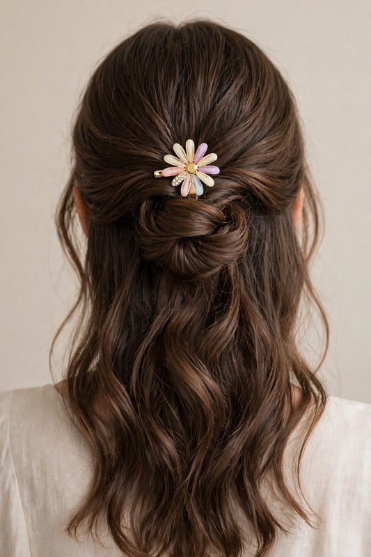 Pastel Rainbow Daisy Flower Hair Clip