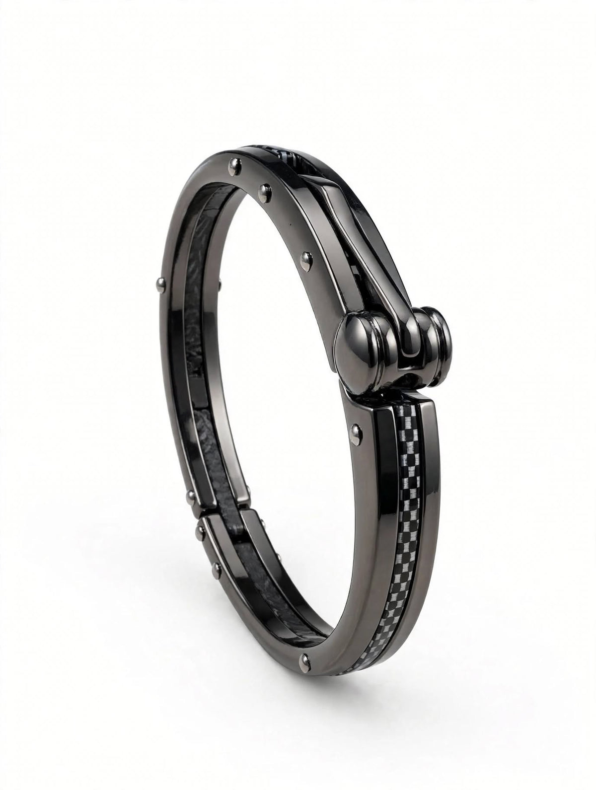Black Checkered Hinged Bracelet for Men
