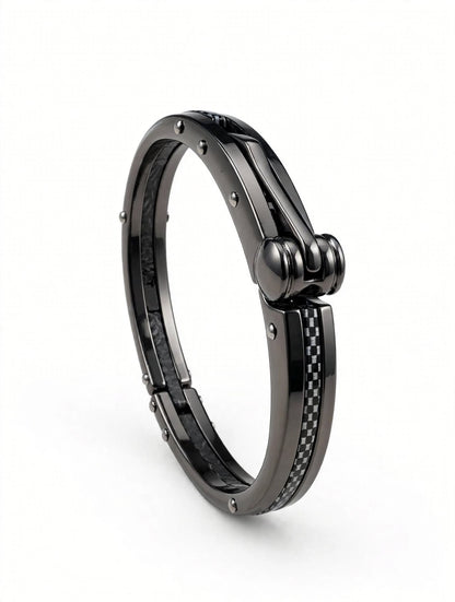 Black Checkered Hinged Bracelet for Men