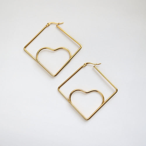 Geometric Heart Hoop Earrings