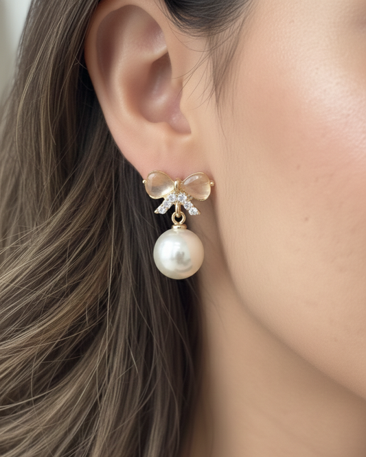 Bow-Knot Pearl Drop Earrings