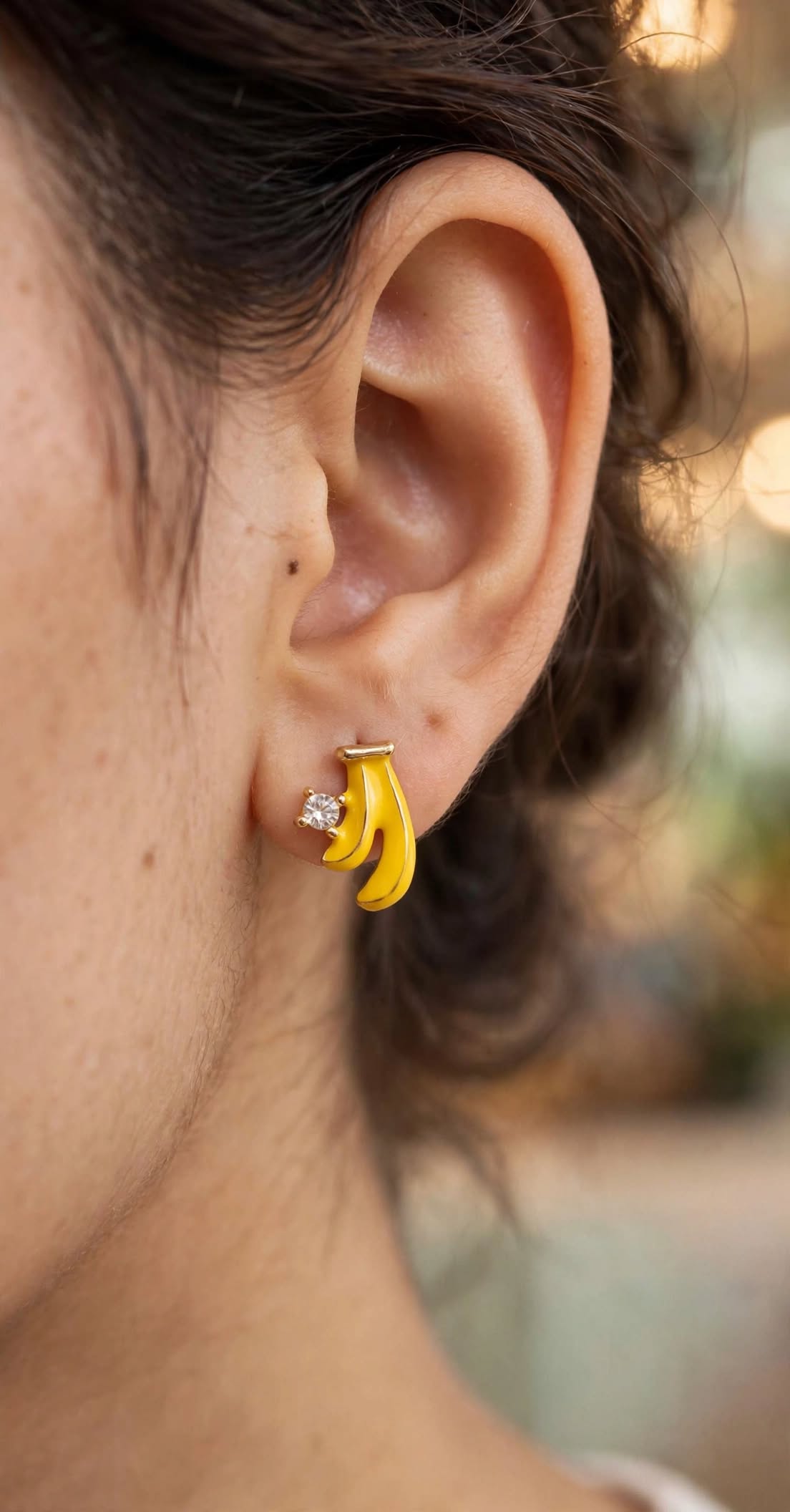 Yellow Enamel Banana with Crystal Charm Studs