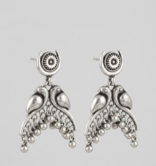 The Silver Avian Aura Oxidized Jhumkas