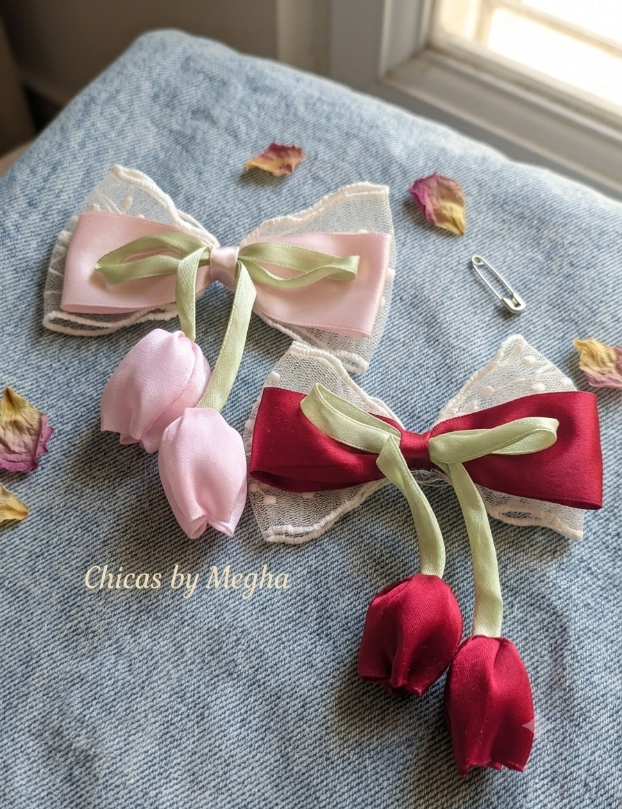 The Lace Tulip Ribbon Hair Bow