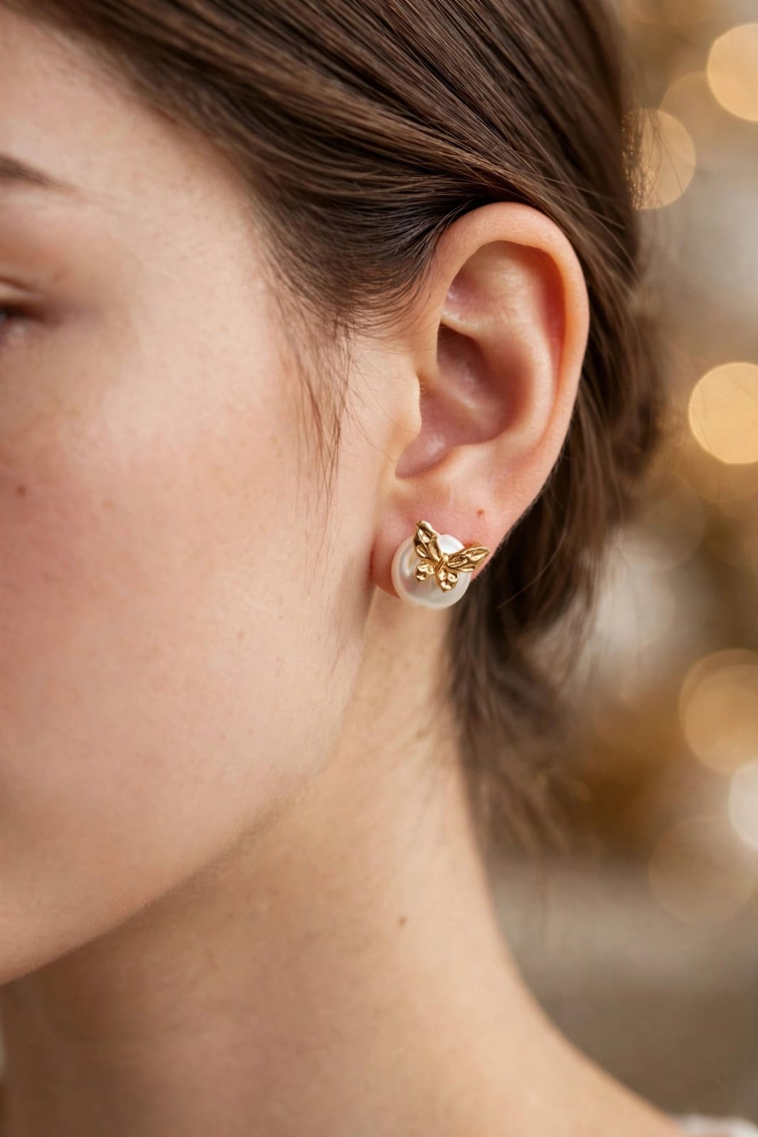 Papillon Gold Butterfly Pearl Stud Earrings