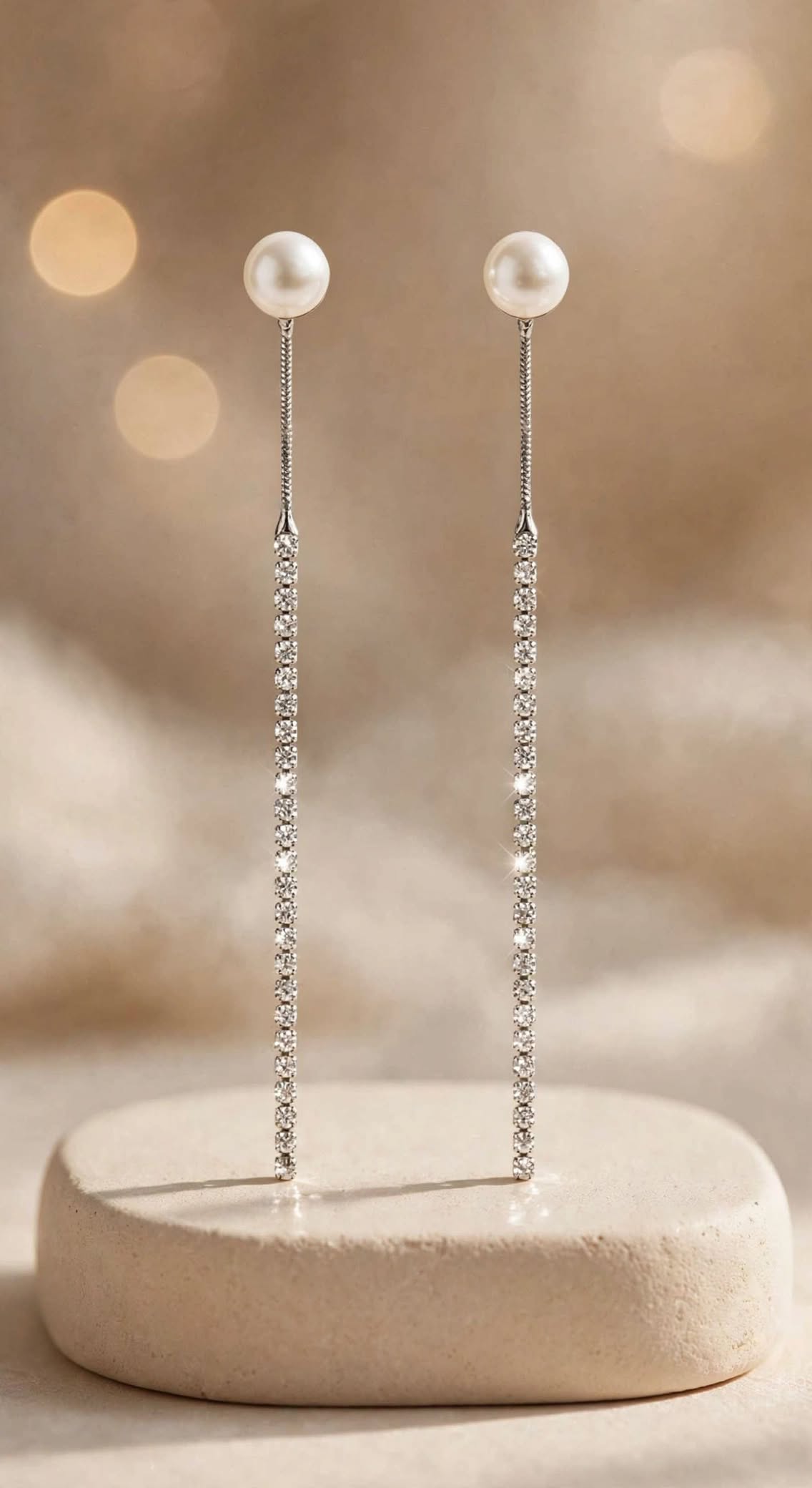 Long Rhinestone Tassel Earrings with Pearl