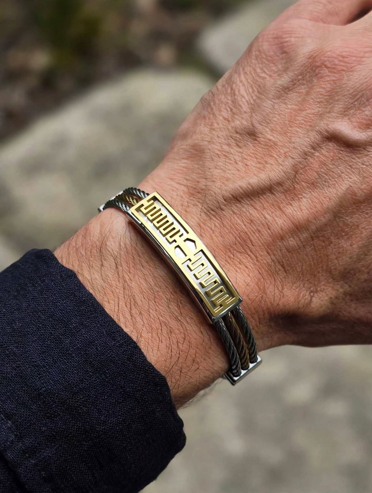 Two Tone Gold Silver Greek Cable Bracelet for Men