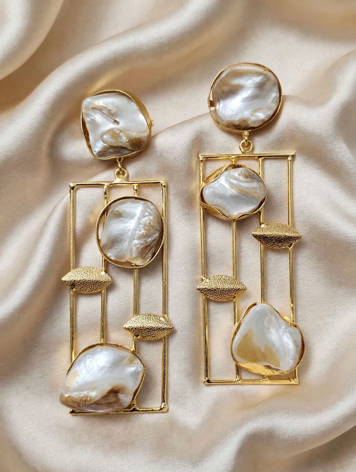 Gold Bar Pearl Statement Earrings