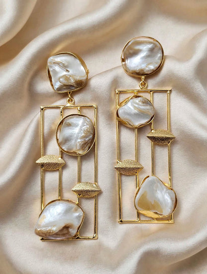 Gold Bar Pearl Statement Earrings