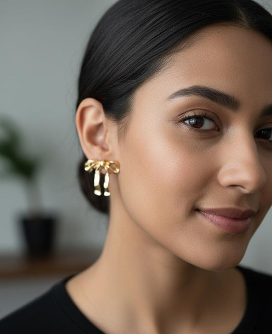 Gilded Ribbon Bow Studs