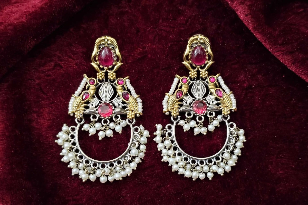 Chandbali Earrings Mayuri Dual-Tone Peacock