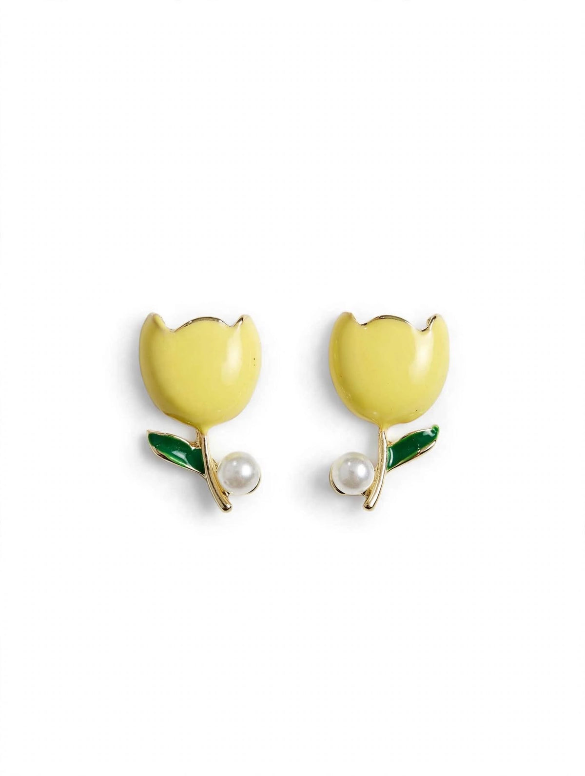 Tulip Bloom - Enamel Pearl Stud Earrings