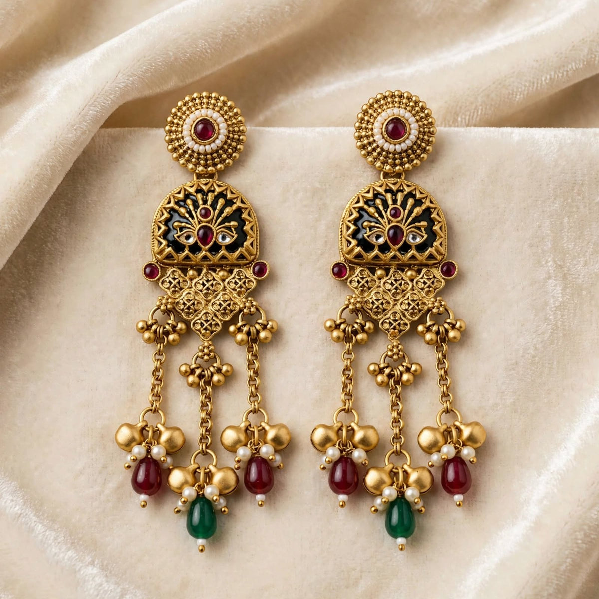 Antique Temple Gold Long Jhumka Earrings