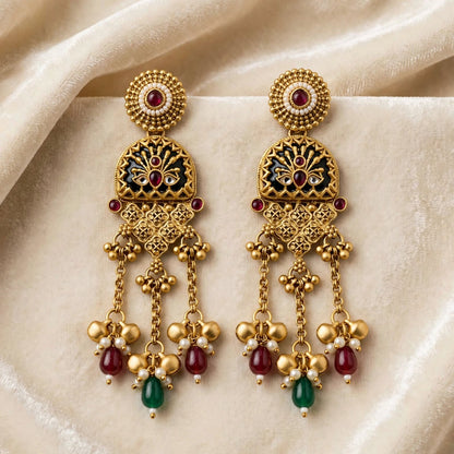 Antique Temple Gold Long Jhumka Earrings