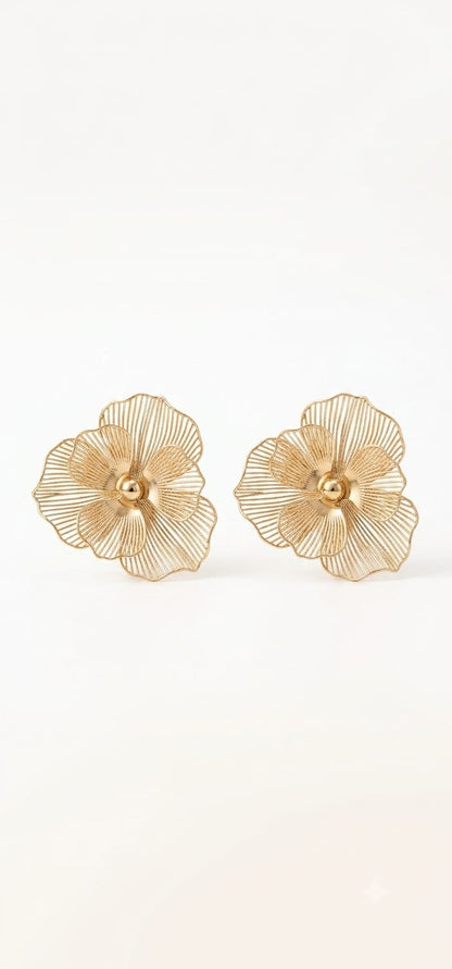 Flora Statement Gold Wire Flower Earrings