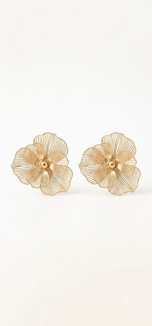 Flora Statement Gold Wire Flower Earrings